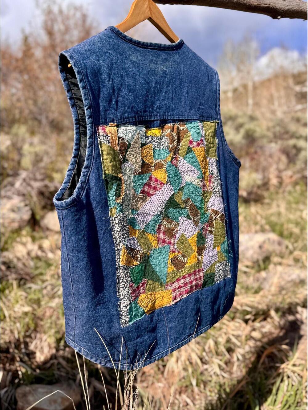 Upcycled Quilted Denim Patch Vest (L/XL) - Picture 8 of 8